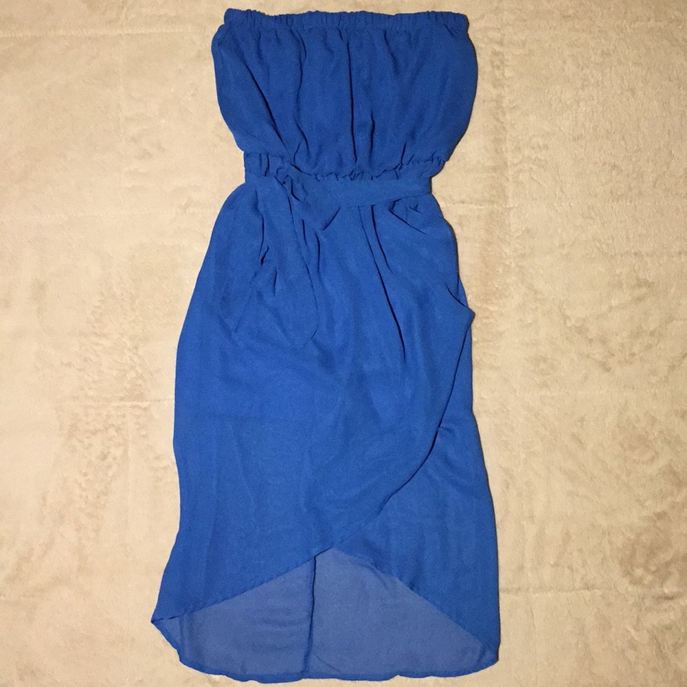 Blue strapless high-low dress